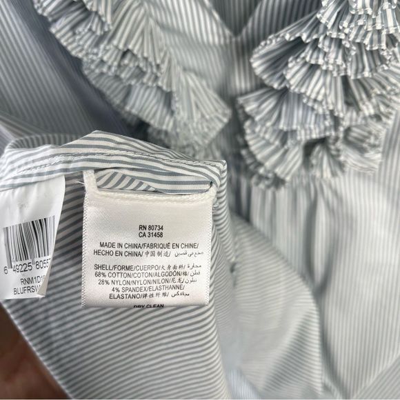 BCBG Pinstriped Sleeveless Shirt with Ruffles Size Large - Picture 4 of 5